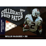 willis mcgahee 2003 topps collegiate prep patch foil Topps Collegiate Prep Patch card featuring a football player with game-worn jersey patch.