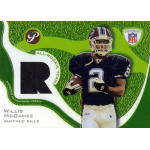 willis mcgahee 2003 topps pristine all rookie team jsy Buffalo Bills player wearing number 21 jersey on a green themed All-Rookie Team football card.