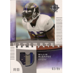 willis mcgahee 2007 ultimate game patch Football trading card featuring player in Ravens uniform with 'Ultimate Game Patch' label, numbered 52/99, RB position.