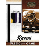 willis mcgahee 2008 leaf certified materials fabric of the game prime Ravens collectible card featuring authentic game-worn jersey and player image, highlighting the team's running back.