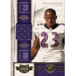 willis mcgahee 2010 panini plates and patches nfl equipment jsy Football trading card featuring player in a Ravens jersey, number 23, with detailed design elements.
