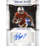 xavier restrepo 2024 sage hit sneak peek Football player in red and white uniform holding a ball, with signature and card design. Sneak Peek edition card.