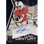 xavier restrepo 2025 elite turn of the century autograph Football player card featuring athlete in red jersey with football, signed with dark blue ink, numbered 14/499.