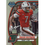 xavier restrepo 2024 bowman chrome university refractor Football player in red and white uniform running with ball, showcasing athleticism and team spirit on a trading card.
