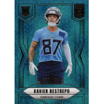 xavier restrepo 2025 elite teal matrix rc Football player Xavier Restrepo in Titans uniform with card design.