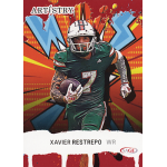 xavier restrepo 2025 sage artistry rc Football player in green uniform running with a ball against a vibrant, comic-style background.