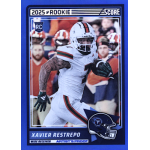 xavier restrepo 2025 score artists proof rc Football card featuring a 2025 rookie wide receiver in action, Xavier Restrepo, in a white uniform.