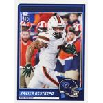 xavier restrepo 2025 score rc Football player in white uniform running with the ball in a 2025 rookie card.