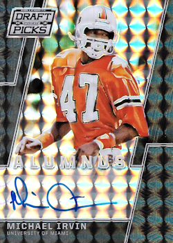 Football card featuring player in orange jersey with helmet, labeled Alumnus, autograph, University of Miami.
